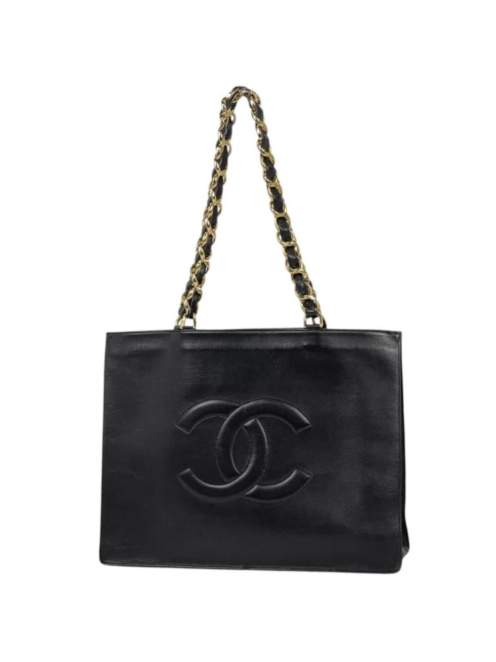 Chanel Tote Bag CC Logo Leather Black